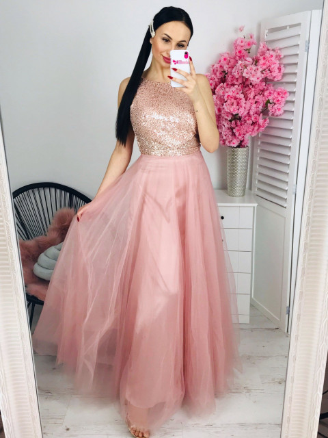Dámské dlouhé růžové společenské šaty