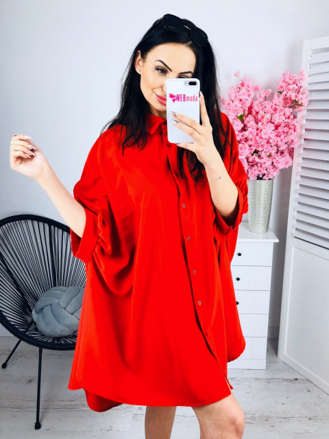Oversize červené košilové šaty
