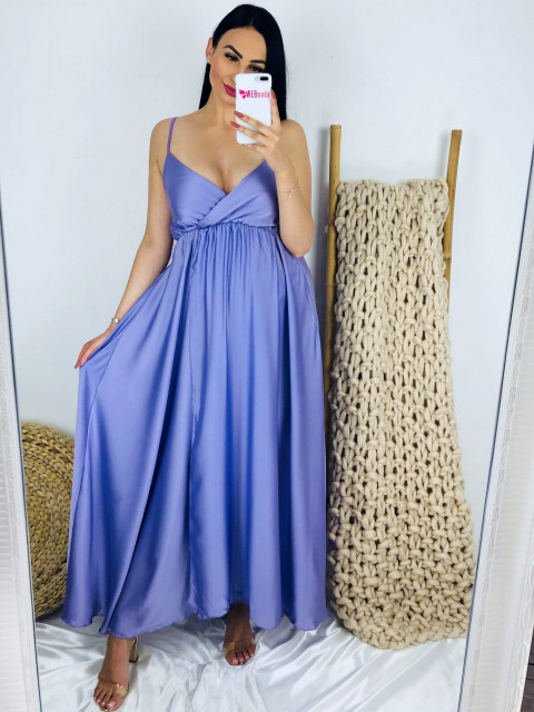 Dámské dlouhé fialové saténové šaty