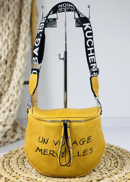 Dámská žlutá kabelka s nápisem