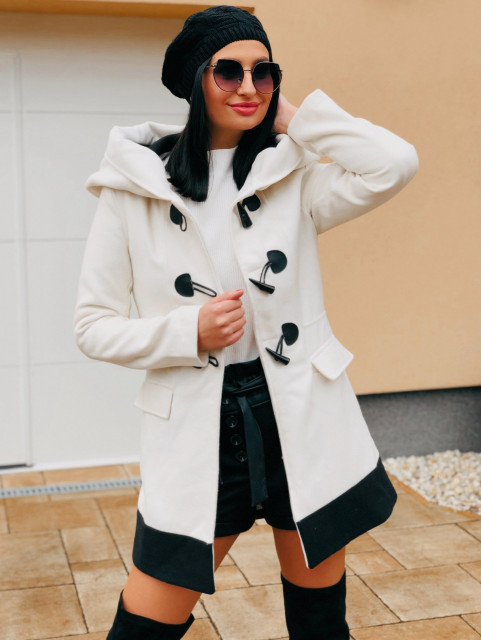 Dámský bílo-černý zimní kabát s kapucí