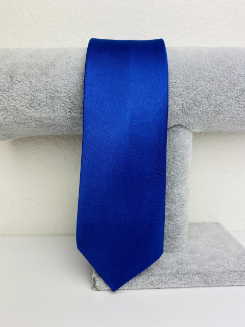 Pánská královská modrá saténová úzká kravata