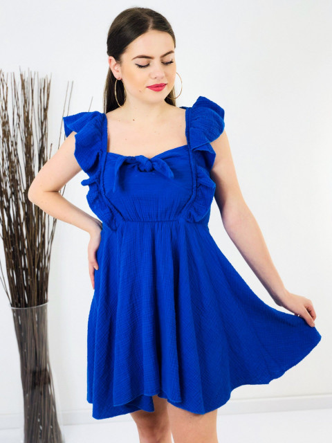 Dámské modré šaty s mašlí