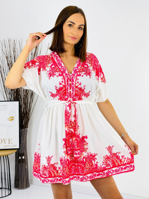 Dámské bílo-růžové šaty s páskem