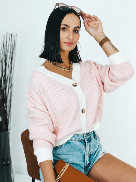 Exkluzivní oversize růžový pletený svetr s knoflíky