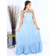 Exkluzivní dlouhé modré šaty s krajkou na ramínka