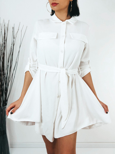 Dámské bílé košilové šaty s páskem - KAZOVÉ