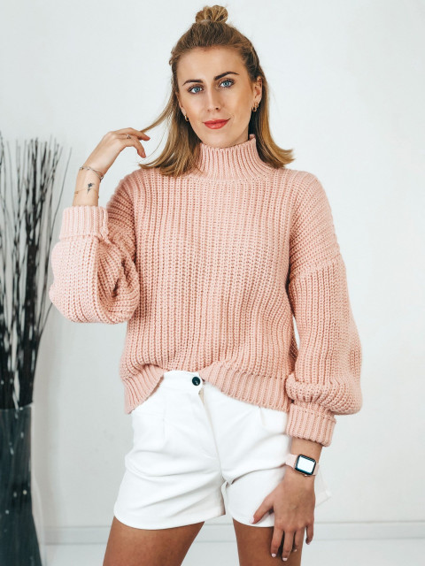 Dámský růžový pletený rolákový svetr