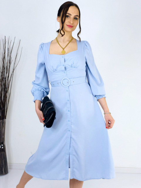 Dámské romantické modré šaty s páskem Floriana