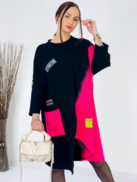 Oversize dámské trendy teplákové šaty se zipem - růžové