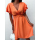 Oranžové šaty s páskem a volánovými rukávy