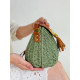 Slaměná dámská zelená kabelka s třásněmi