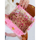 Slaměná dámská růžová kabelka s třásněmi