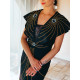 Exkluzivní dámské společenské šaty s páskem a kamínky pro moletky- černé