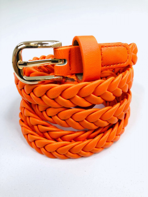 Dámský tenký oranžový pletený opasek