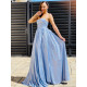 Exkluzivní dámské třpytivé společenské šaty - modré