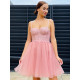 Dámské krátké áčkové šaty s tylovou sukní - růžové