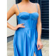 Exkluzivní dlouhé saténové společenské šaty s rozparkem - světle modrá