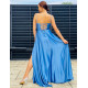 Exkluzivní dlouhé saténové společenské šaty s rozparkem - světle modrá