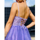 Dámské krátké áčkové šaty s tylovou sukní - fialové