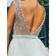 Exkluzivní dlouhé dámské společenské šaty s odnímatelnou tylovou sukní - stříbrné BB