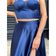 Dámský modrý saténový komplet sukně+top