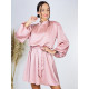 Saténové dámské šaty s páskem - růžové
