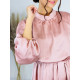 Saténové dámské šaty s páskem - růžové