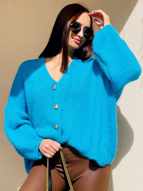 Dámský oversize svetr s knoflíčky - modrý