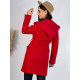 Dámský kabát s kapucí a páskem - červený