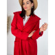 Dámský kabát s kapucí a páskem - červený