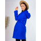 Dámský kabát s kapucí a páskem - modrý