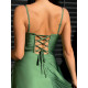 Exkluzivní dlouhé saténové společenské šaty s rozparkem - zelené