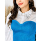 Dámský svetřík - košile s balonovými rukávy a kamínky - modrý