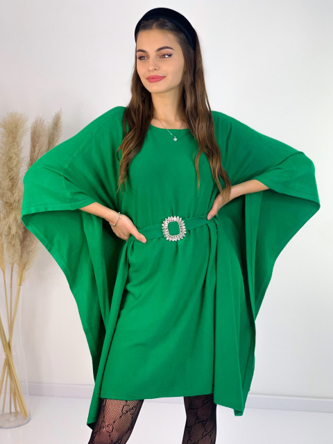 Dámské svetříkové šaty s páskem a brož - zelené