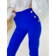 Dámské elegantní kalhoty s vysokým pasem a knoflíčky - modré
