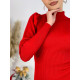Dámské rolákové třpytivé svetrové šaty s balonovými rukávy - červené