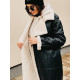 Luxusní dámský černo-bílý kabát s kožešinou