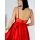 Dámské dlouhé saténové společenské šaty s krajkou - červené