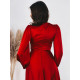 Exkluzivní dlouhé saténové společenské šaty s véčkovým výstřihem - červené