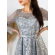 Exkluzivní dámské dlouhé áčkové společenské šaty - stříbrné