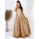 Exkluzivní dámské dlouhé áčkové společenské šaty pro moletky - zlaté