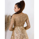 Exkluzivní dámské dlouhé áčkové společenské šaty pro moletky - zlaté