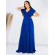 Dámské dlouhé exkluzivní společenské šaty s krátkým rukávem - modré