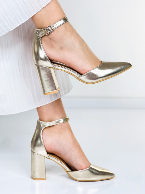 Dámské zlaté sandály na hrubém podpatku ARIEL