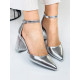 Dámské stříbrné sandály na hrubém podpatku ARIEL