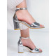 Dámské stříbrné sandály na tlustém podpatku Leila
