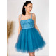 Dámské krátké áčkové šaty s tylovou sukní - modré