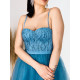 Dámské krátké áčkové šaty s tylovou sukní - modré