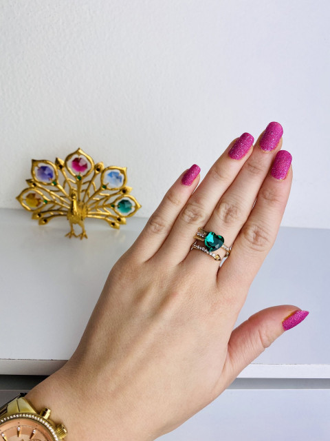 Dámský zlato-zelený prsten 
